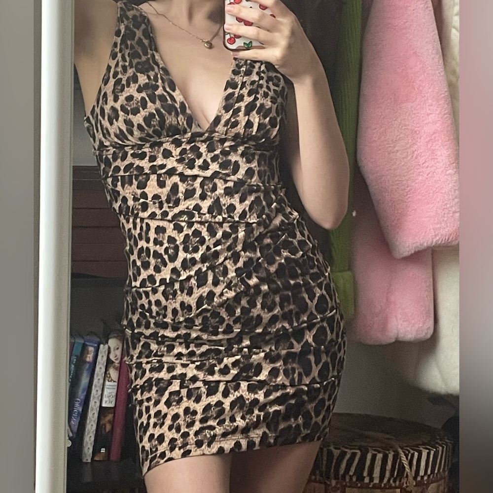 Animal Print Plunge Neck Bodycon Mini Dress